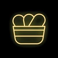 Neon yellow chicken bucket glowing on dark background vector