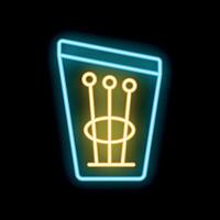 Neon icon of three knitting needles in box for handmade craft logo vector