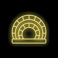 Glowing neon line pizza oven icon isolated on black background vector