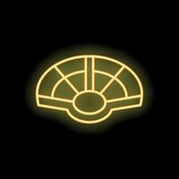 Neon yellow hand fan glowing on black background vector