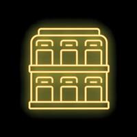 Glowing neon line building icon isolated on black background. illustration vector