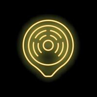 Neon yellow gps location pin icon glowing on dark background vector