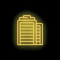 Yellow neon icon of a generic office building on black background vector