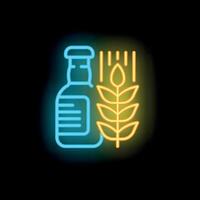Neon sign of beer bottle and wheat grain representing brewing process vector