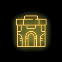 Yellow neon icon of a medieval castle glowing on black background vector