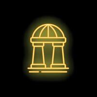 Glowing neon icon of a park gazebo with pillars and dome roof on a black background vector
