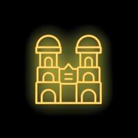 Neon yellow building with domes shining on black background vector