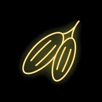 Glowing neon line drawing of dates fruit on black background vector