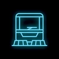 Blue neon train icon glowing on black background vector