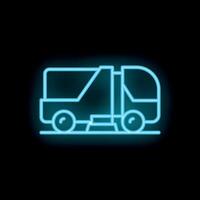 Neon style icon of garbage truck working on waste recycling vector