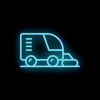 Neon style icon of automated delivery robot driving on black background vector