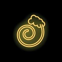 Yellow neon sign of big ocean wave breaking with foam on black background vector