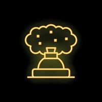 Neon yellow bomb exploding with smoke cloud icon vector