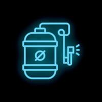 Neon blue welding gas cylinder with torch and fire sparkling icon on black background vector
