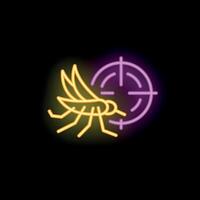 Neon sign of mosquito being targeted in crosshair representing fight against malaria and zika virus vector