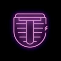 Glowing neon icon of electric car battery showing energy status on black background vector