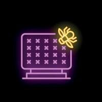 Neon style icon of a bug crawling on a computer monitor vector