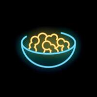 Neon sign showing a bowl overflowing with popcorn vector