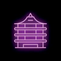 Neon sign representing a pagoda shining on black background vector
