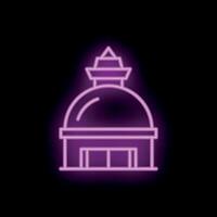Glowing neon icon of capitol building with dome on black background vector