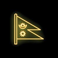 Neon yellow nepal flag waving in the wind on black background vector