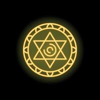 Neon yellow hexagram glowing on dark background vector