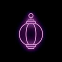 Neon purple chinese paper lantern glowing on black background vector