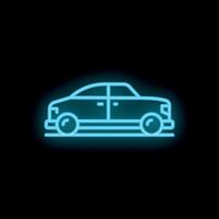 Neon sign showing sedan car with glowing blue light lines vector