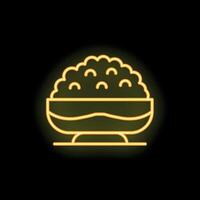 Neon icon of bowl overflowing with food representing abundance and plenty vector