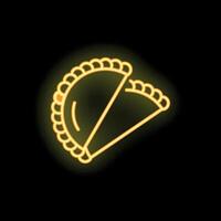 Neon icon of traditional argentinian empanadas glowing on black background vector