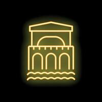 Neon yellow ponte vecchio bridge over water icon graphic design vector