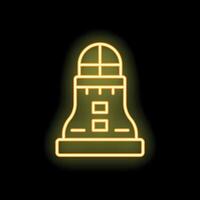 Yellow neon sign of a lighthouse on a black background vector