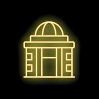 Neon yellow observatory building shining on black background vector