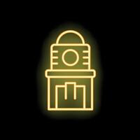 Glowing neon icon representing a town hall building with clock tower vector