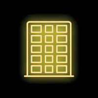 Yellow neon sign representing a building with multiple windows on a black background vector