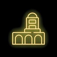 Neon yellow government building icon on black background vector