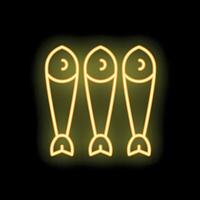Neon sign showing three fish on black background vector