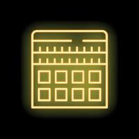 Yellow neon icon of a calculator showing its buttons and screen vector