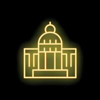 Neon yellow government building icon glowing on black background vector