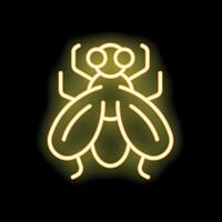 Yellow neon sign showing a fly on black background vector