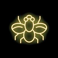 Yellow neon icon of a fly spreading its wings on black background vector
