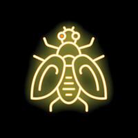 Yellow neon sign showing a fly on a black background vector