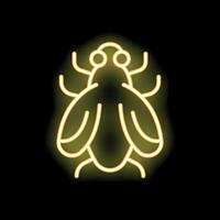 Bright yellow neon fly glowing on black background vector