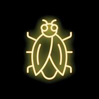 Bright yellow neon beetle glowing on black background vector