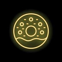 Yellow neon sign of glazed donut with sprinkles on black background vector
