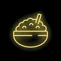 Neon icon of a bowl full of food with chopsticks sticking out of it vector