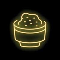 Neon sign of bowl overflowing with guacamole dip vector