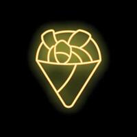 Neon sign showing a waffle cone with ice cream on black background vector