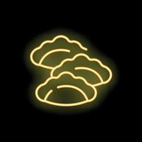Neon sign of three dumplings glowing on black background vector