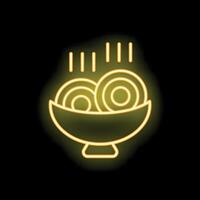 Neon sign showing steaming bowl of noodles on black background vector